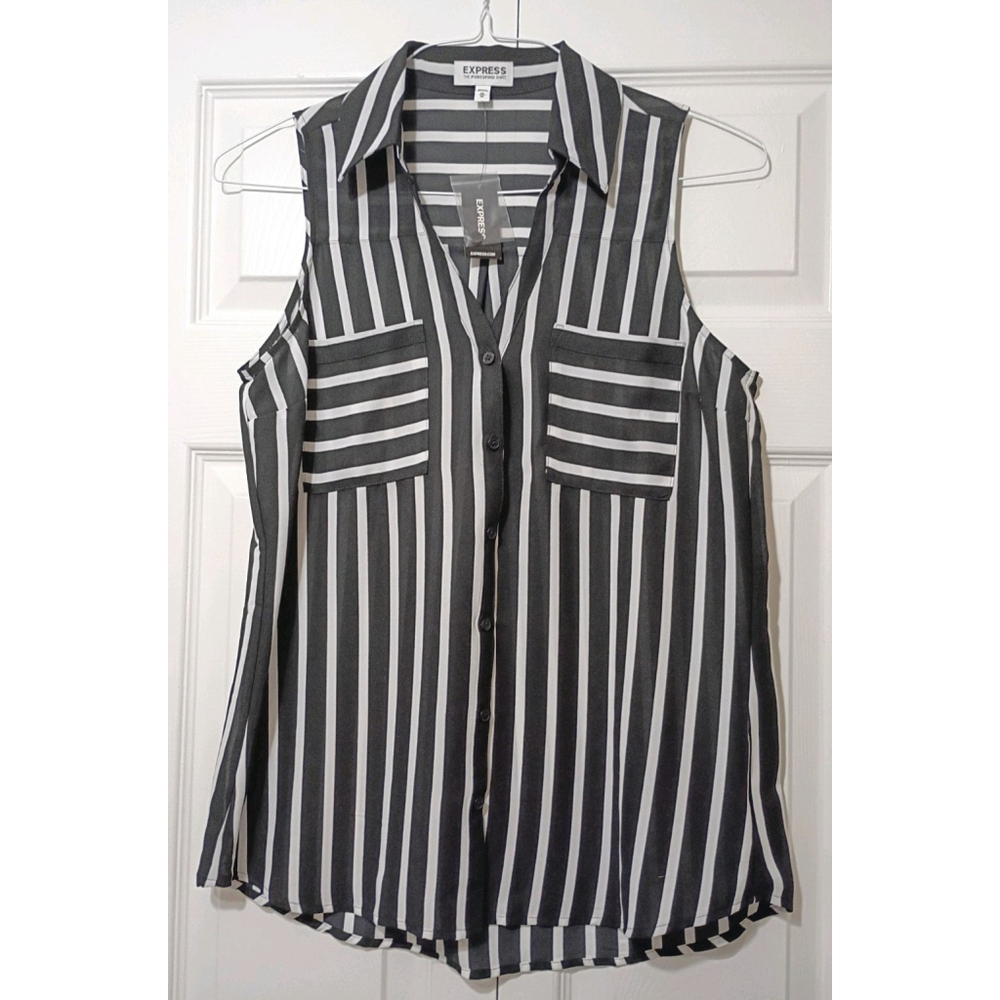 Express Portofino Black White Striped Sleeveless Button-Down Size Medium NWT